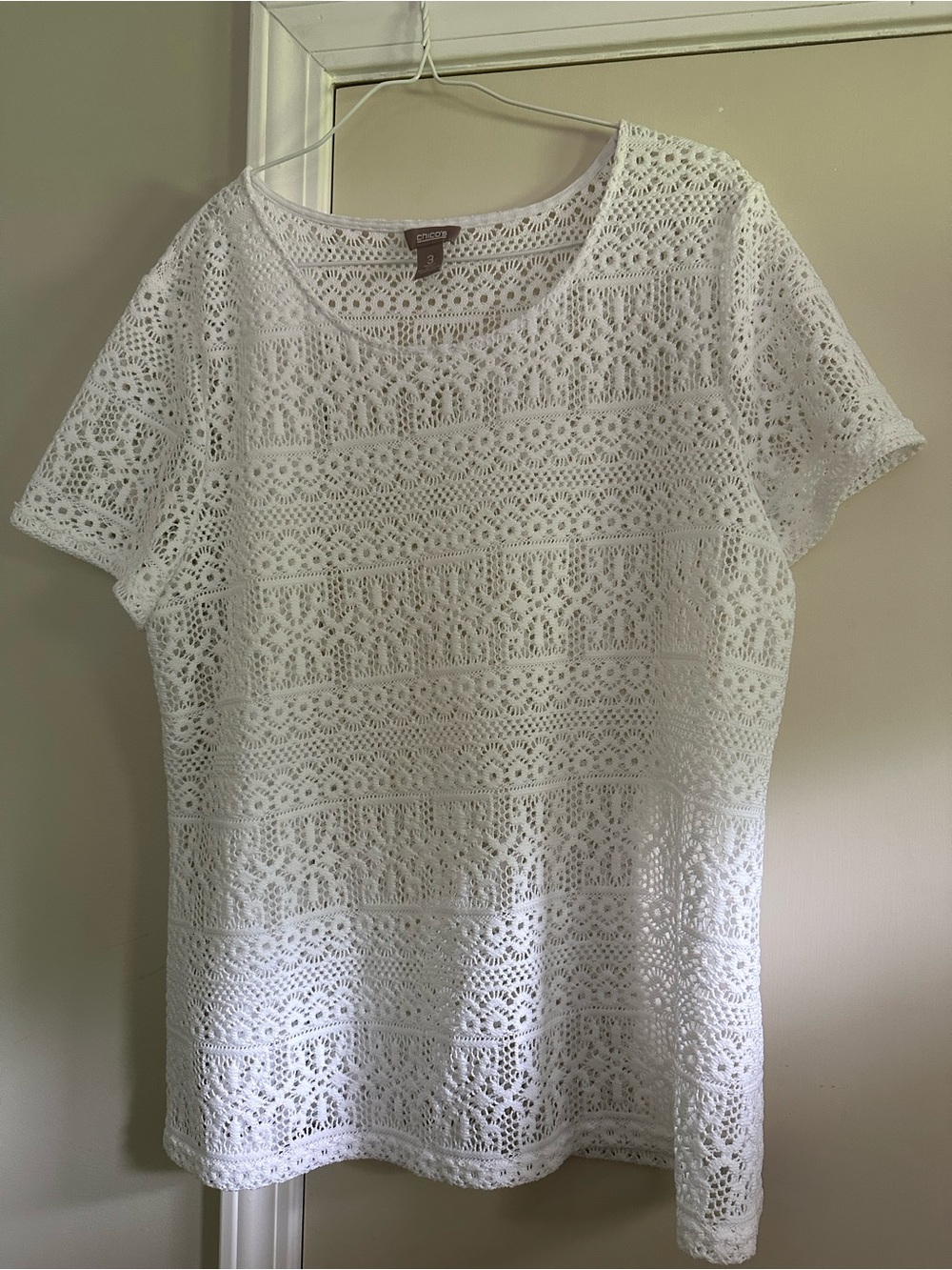 Chico's White Crochet Short-Sleeve Tee